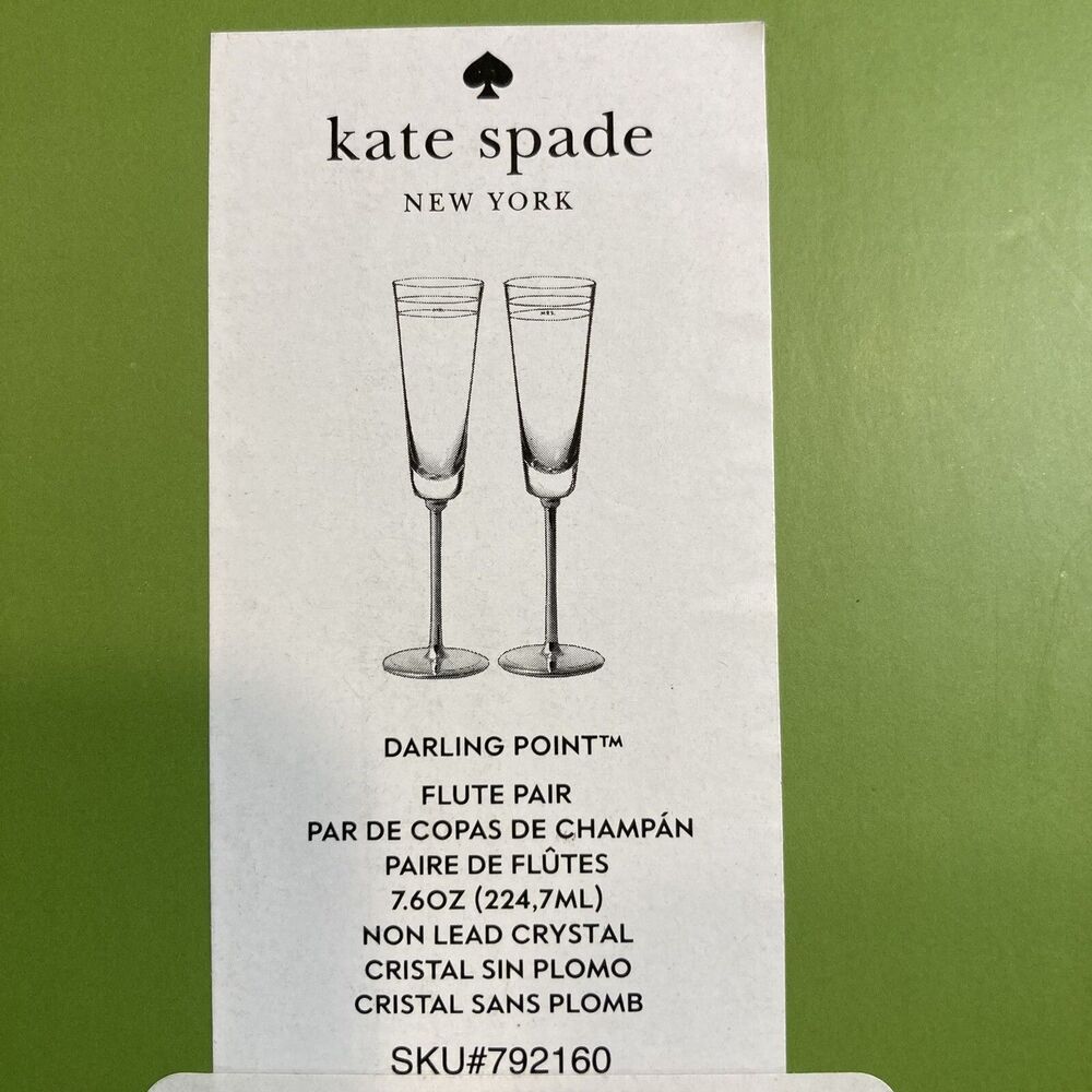 Kate Spade Lenox Wedding Champagne Flute Set Mr & Mrs Darling Point Crystal - Picture 6 of 10